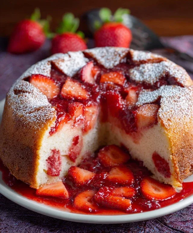 Easy Strawberry Cake with Strawberry Sauce
