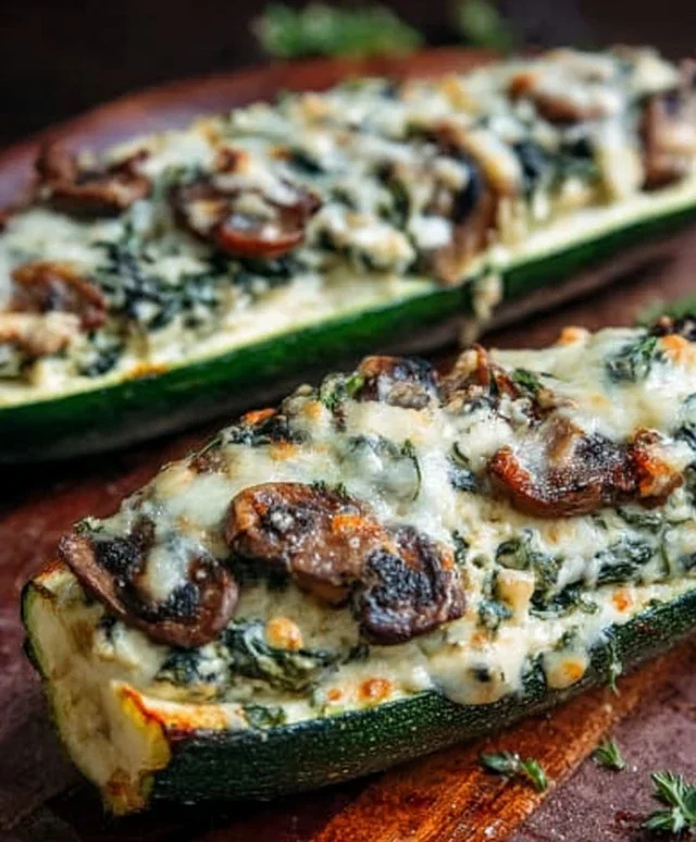 Spinach, Mushroom, and Ricotta Stuffed Zucchini Boats Recipe