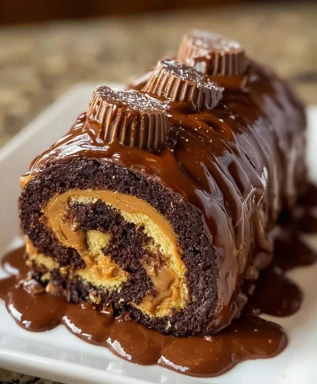 Peanut Butter Cup Chocolate Roll Cake