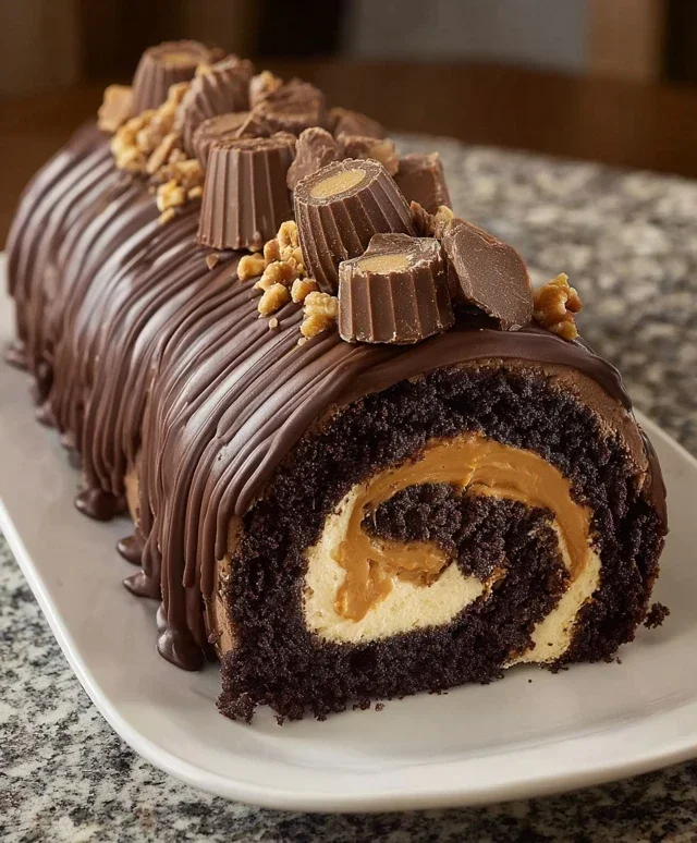 Peanut Butter Cup Chocolate Roll Cake