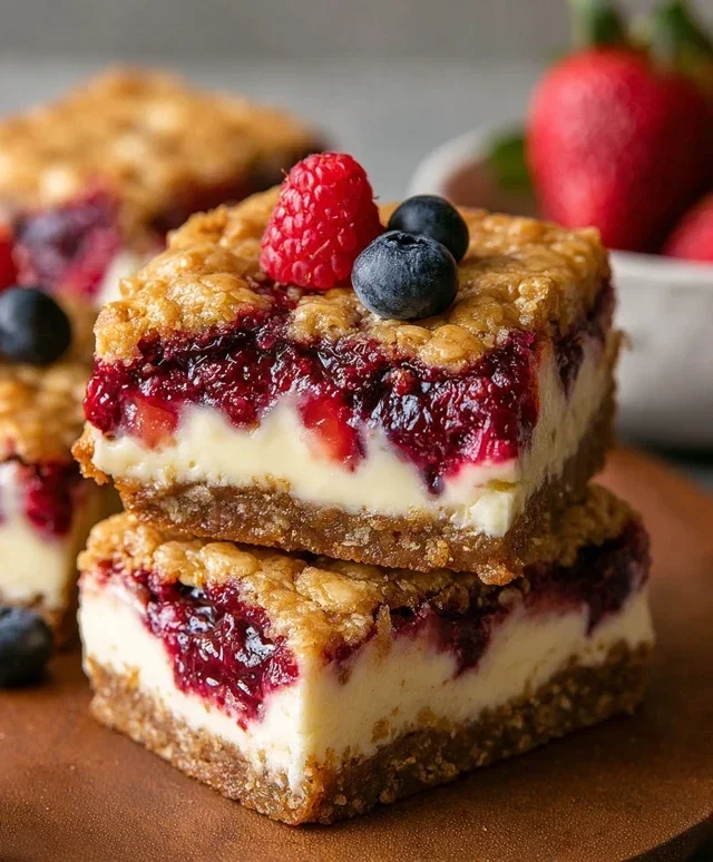 Berry Oatmeal Cheesecake Bars