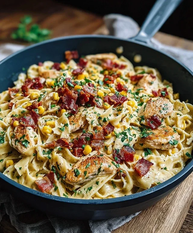 Creamy Chicken and Corn Pasta with Beef Beef Bacon