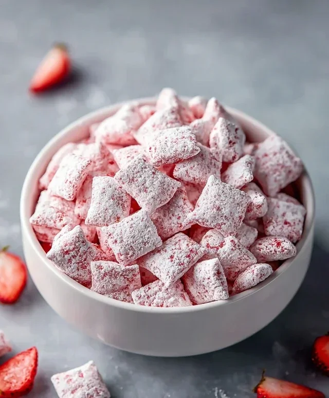 Easy Strawberry Shortcake Puppy Chow