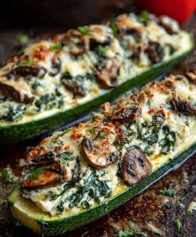 Spinach, Mushroom, and Ricotta Stuffed Zucchini Boats Recipe