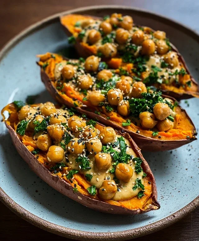 Sweet Potatoes with Tahini Butter Chickpeas