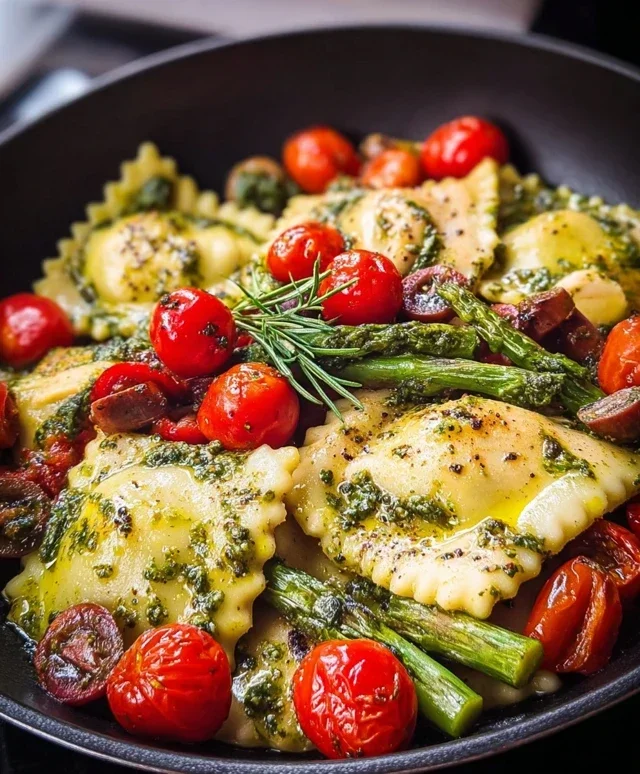 Chicken Ravioli with Pesto and Veggies