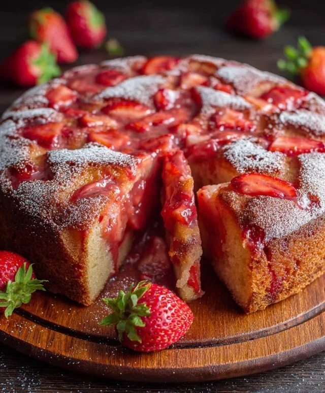 Easy Strawberry Cake with Strawberry Sauce