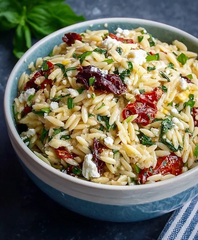 Homemade Orzo Pasta Salad with Feta and Sun Dried Tomatoes - FlirtyFood