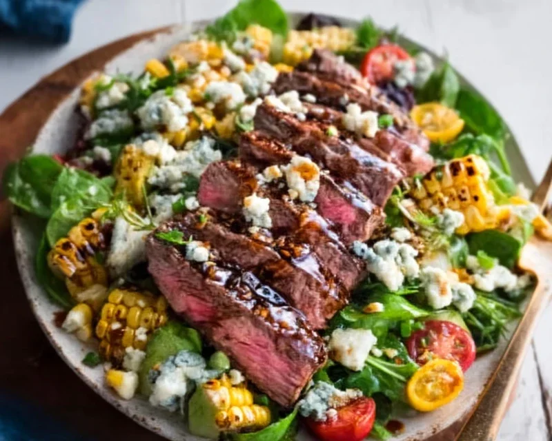 Balsamic Steak Gorgonzola Salad with Grilled Corn