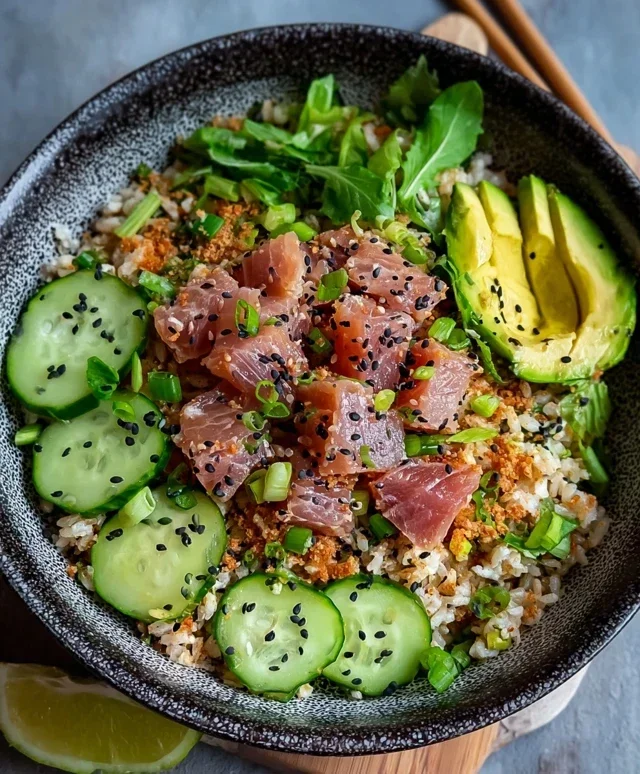 Tuna Avocado Crispy Rice Salad