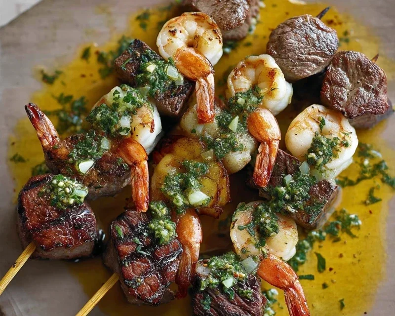 Surf and Turf Kabobs with Chimichurri Sauce