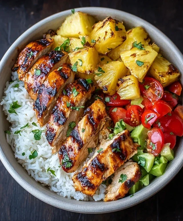 Grilled Chicken and Pineapple Bowls with Coconut Rice