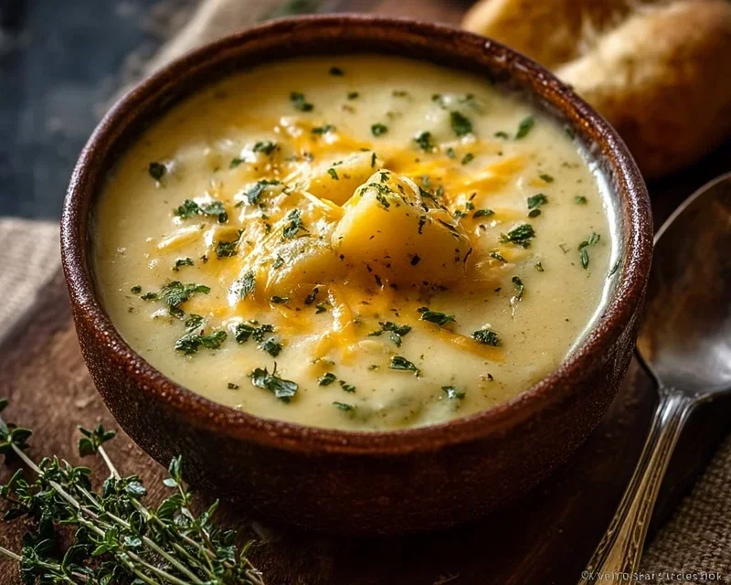 Hearty Cheddar Garlic Herb Potato Soup Recipe