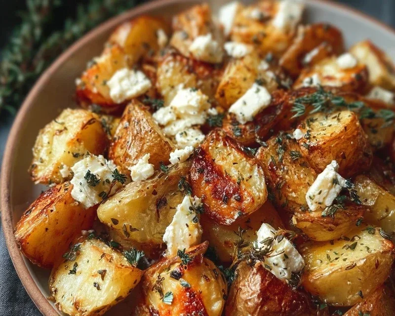 Roasted Potatoes With Baked Feta And Garlic