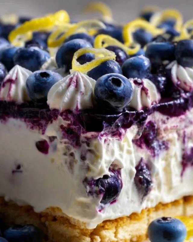 No-Bake Lemon dazzling Blueberry cream Cake