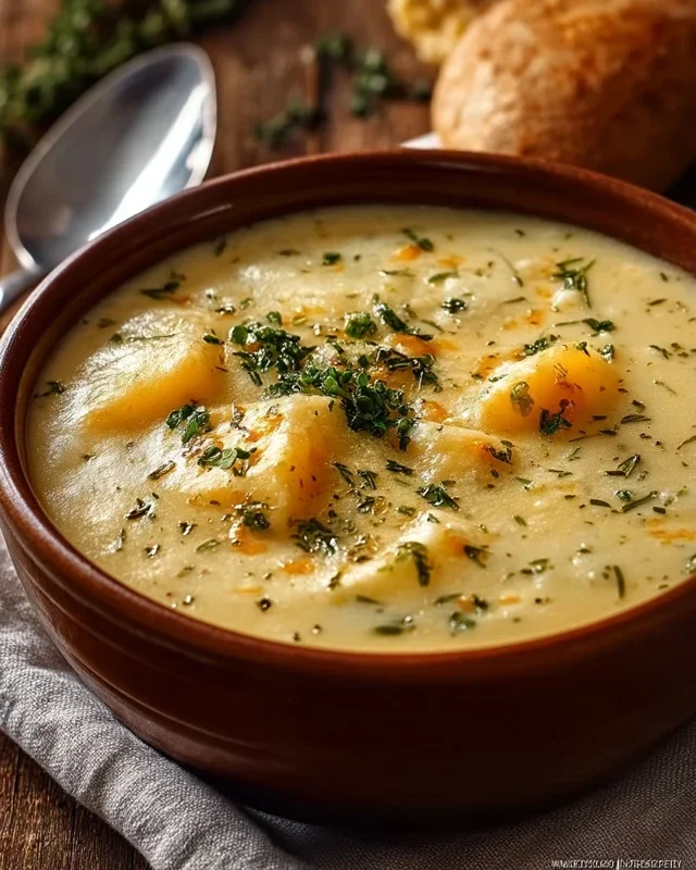 Hearty Cheddar Garlic Herb Potato Soup Recipe