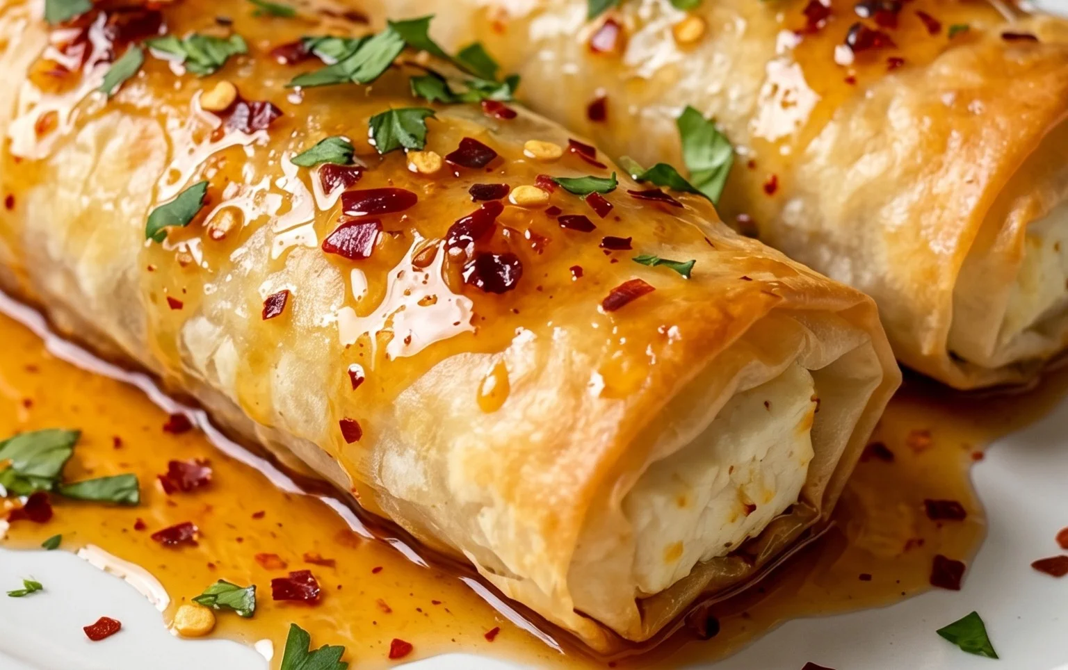 Indulgent Oven Fried Feta Rolls with Chili Honey Magic