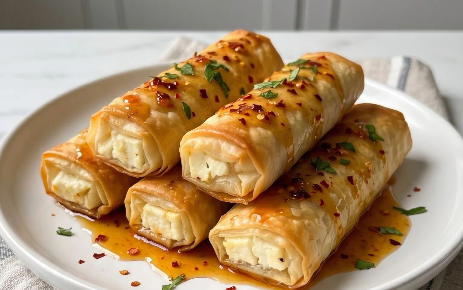 Indulgent Oven Fried Feta Rolls with Chili Honey Magic