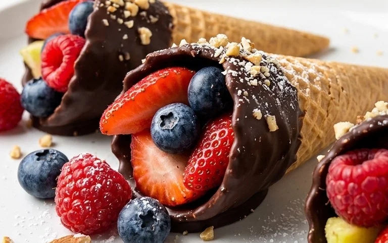 Chocolate Dipped Fruit Filled Cones