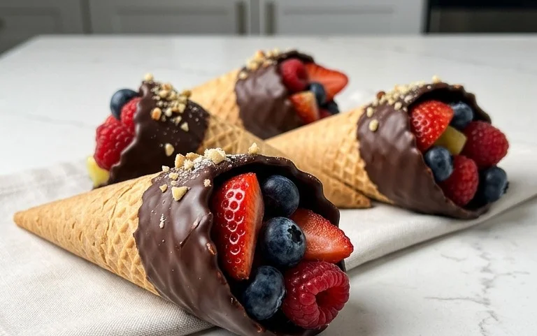 Chocolate Dipped Fruit Filled Cones