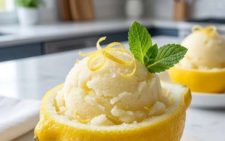 Sorbetto di Limone Dressed Up in a Frozen Lemon Shell