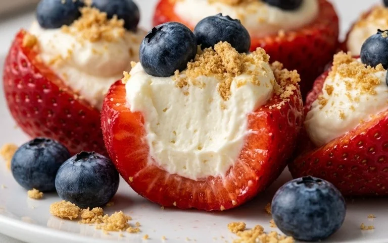 Red, White, and Blue Cheesecake Strawberries