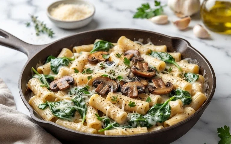 Parmesan Spinach Mushroom Pasta Skillet