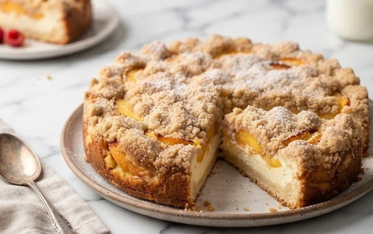 Peach Cream Cheese Cake with Streusel Topping