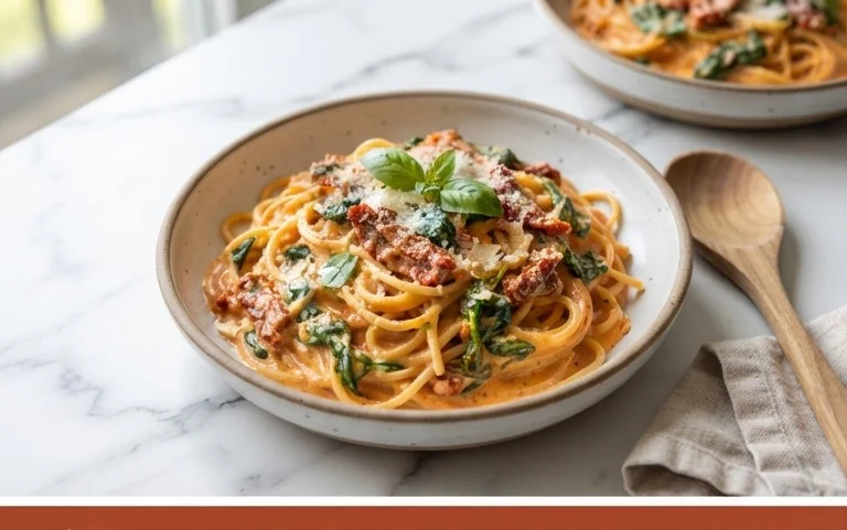 Spaghetti & Spinach with Sun-Dried Tomato Cream Sauce