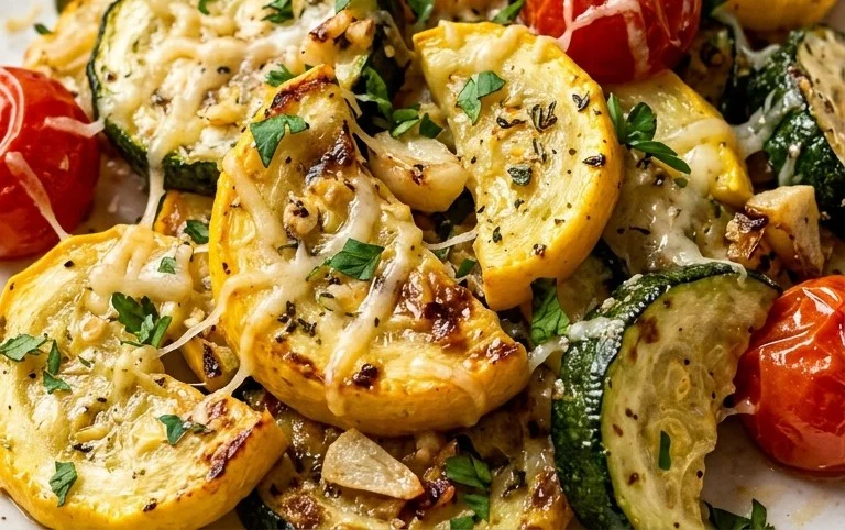 Roasted Garlic-Parmesan Zucchini, Squash and Tomatoes