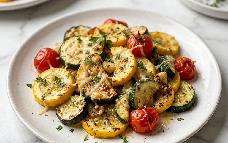 Roasted Garlic-Parmesan Zucchini, Squash and Tomatoes