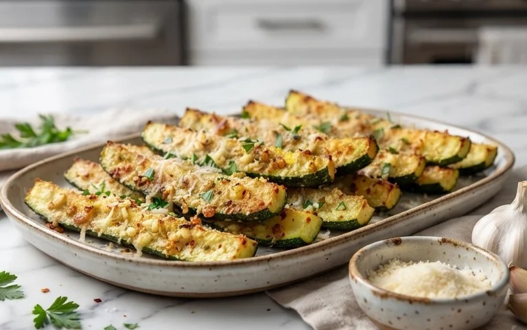 Irresistibly Crunchy Garlic Parmesan Roasted Zucchini