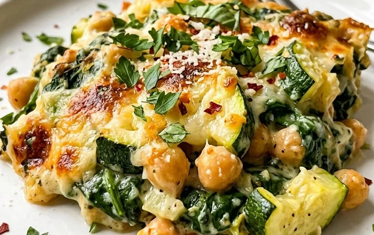 Spinach Zucchini Chickpea Bake